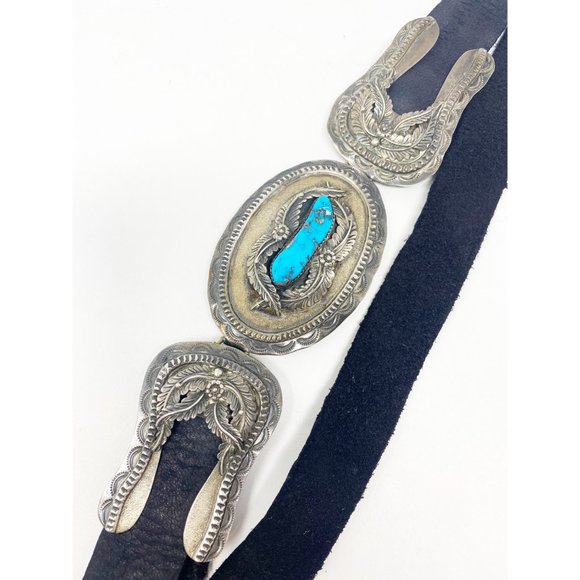 577 Rare Vintage Signed Les Baker Shop Bisbee Turquoise Sterling Navajo Belt